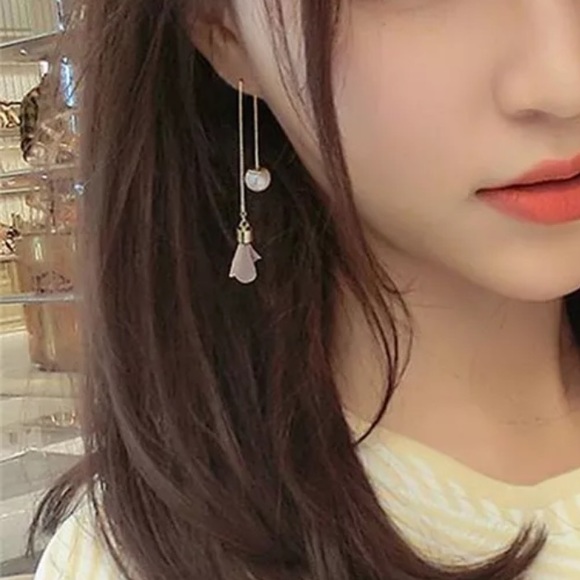 Flower Drop Long Chain Dangle Earrings (as… - Picture 7 of 16